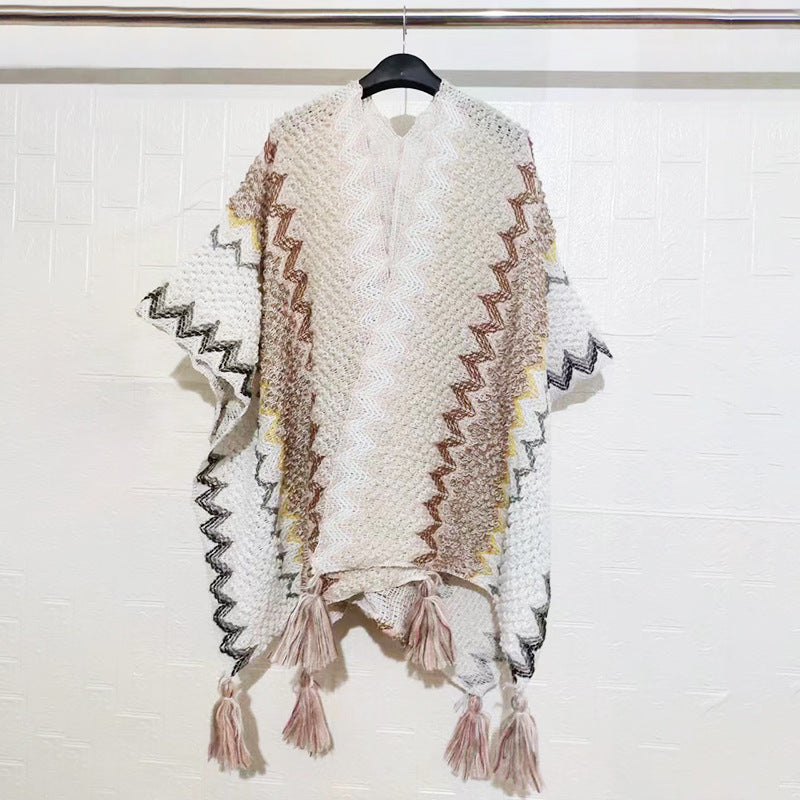 Zigzag Crochet Fringed Kimono Cape - NO_22