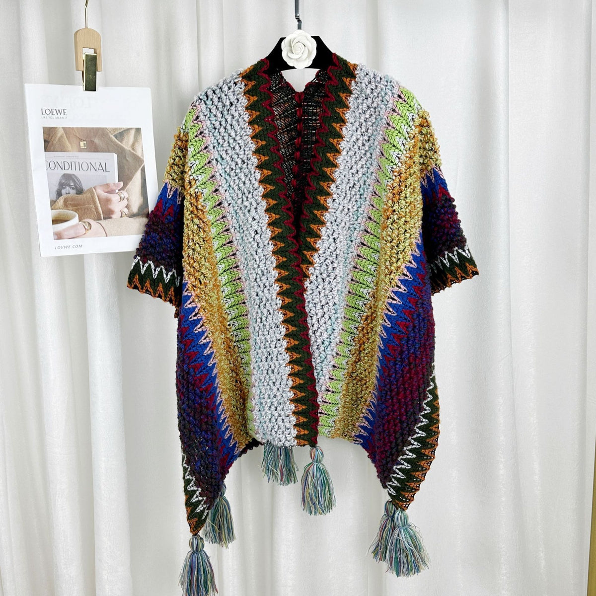 Zigzag Crochet Fringed Kimono Cape - NO_33