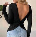 Twist Open Back Long Sleeve Knit Top