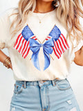 Patriotic Flag Bow Graphic Short Sleeve Tee - Apricot