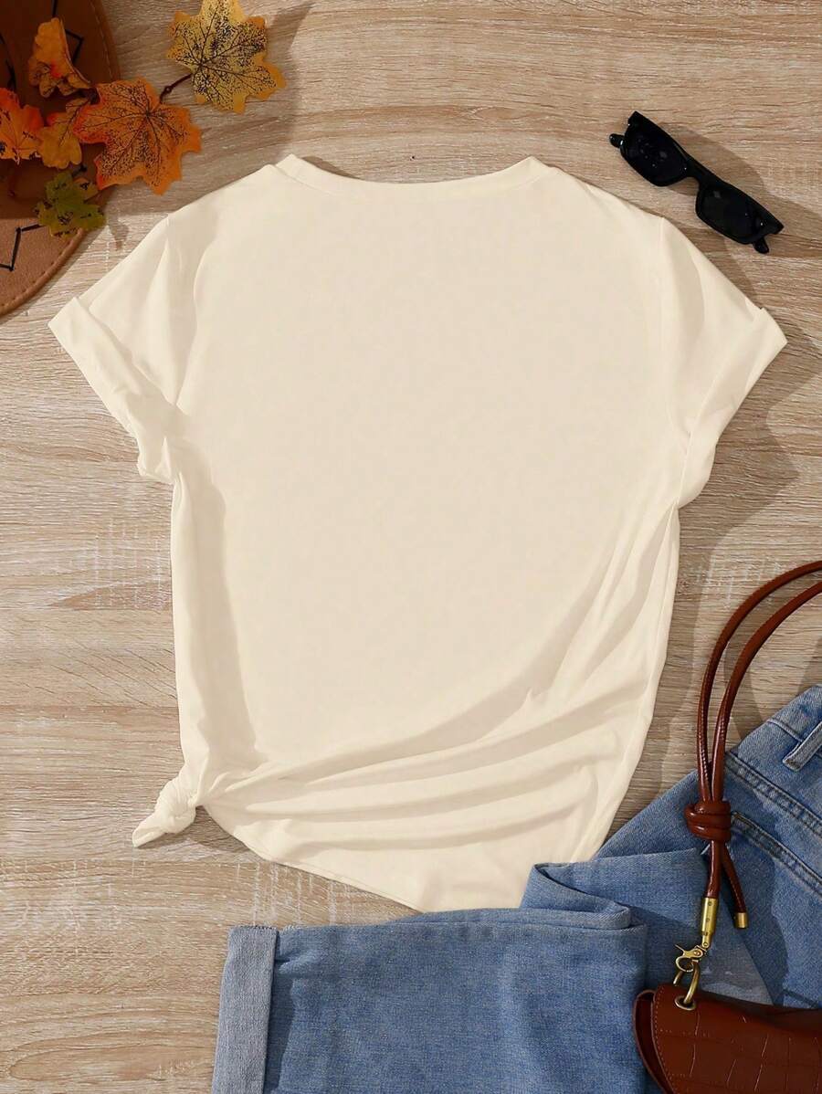 Patriotic Flag Bow Graphic Short Sleeve Tee - Apricot - 2