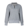Textured Collared Split Neck Pullover Sweatshirt - Grey