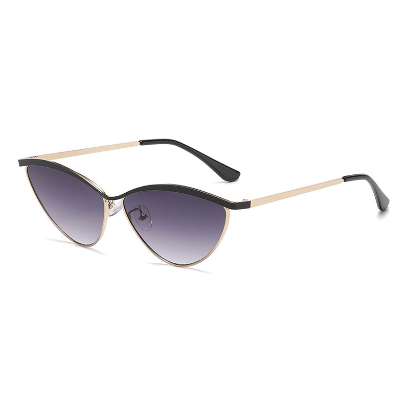 Semi Rimless Cat Eye Metal Sunglasses - Black