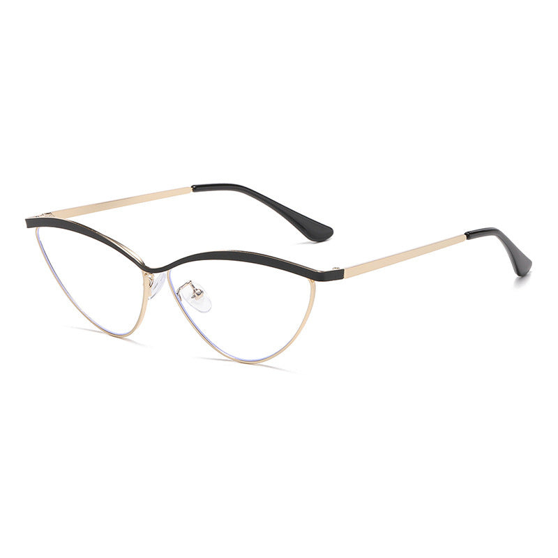Semi Rimless Cat Eye Metal Sunglasses - Blackgold