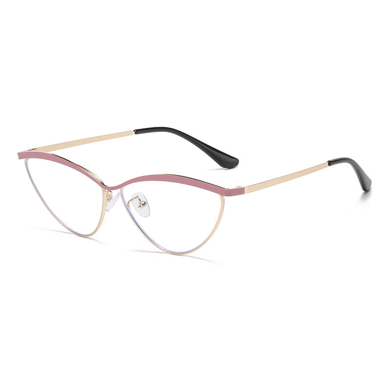 Semi Rimless Cat Eye Metal Sunglasses - Pink