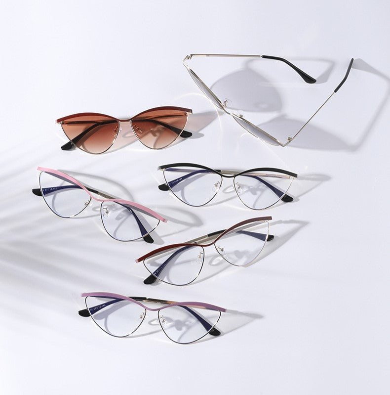 Semi Rimless Cat Eye Metal Sunglasses - Pink - 1