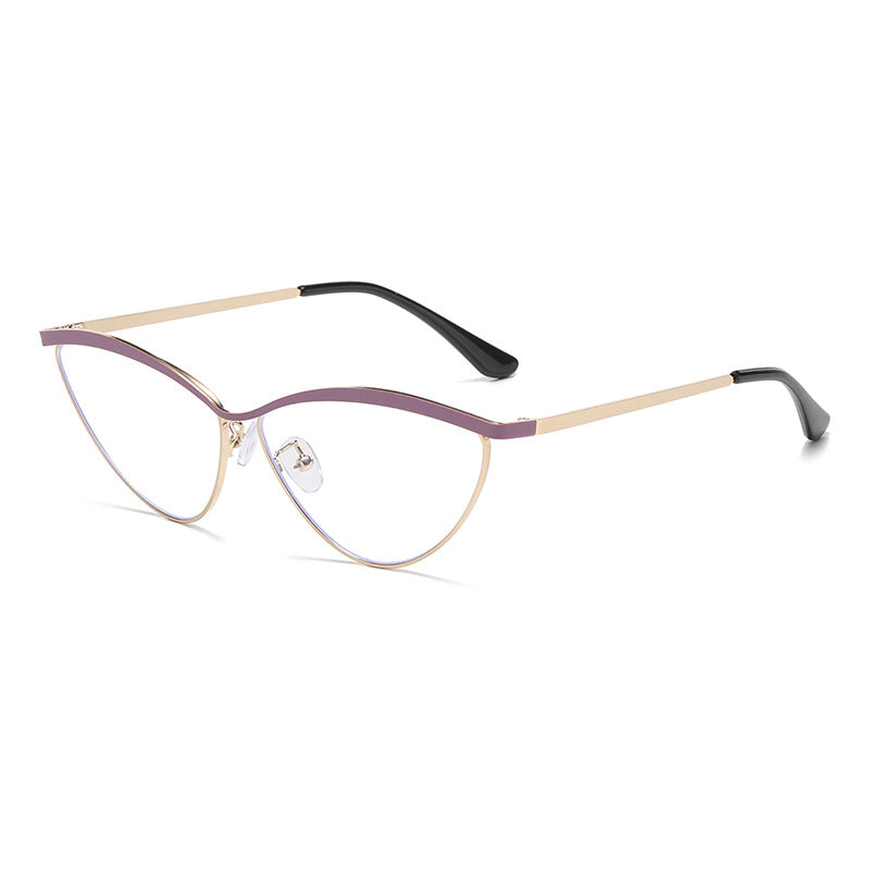 Semi Rimless Cat Eye Metal Sunglasses - Purple