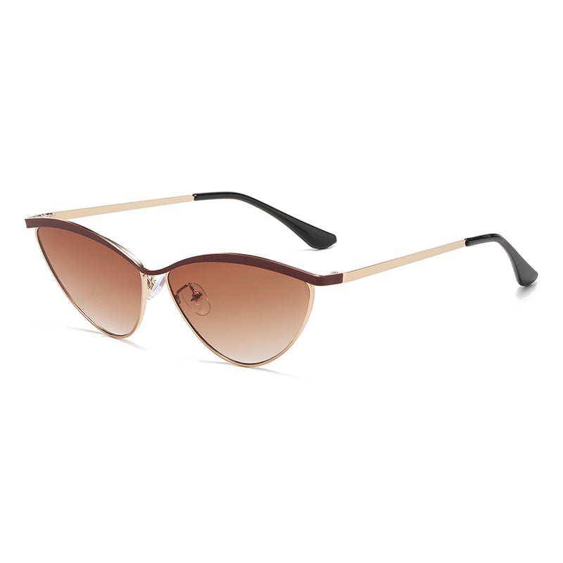 Semi Rimless Cat Eye Metal Sunglasses - Tea