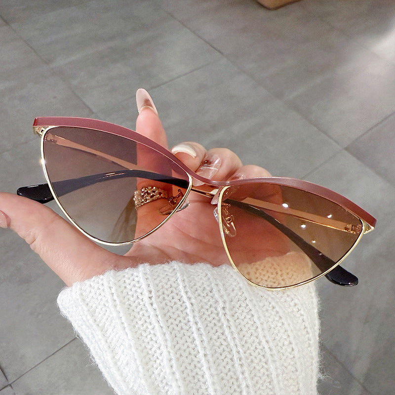 Semi Rimless Cat Eye Metal Sunglasses