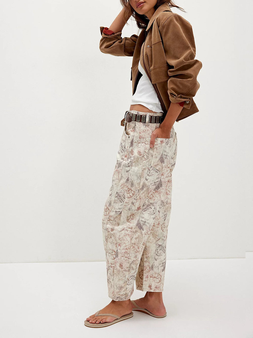 Doodle Print High Waist Barrel Jeans - Multi - 2