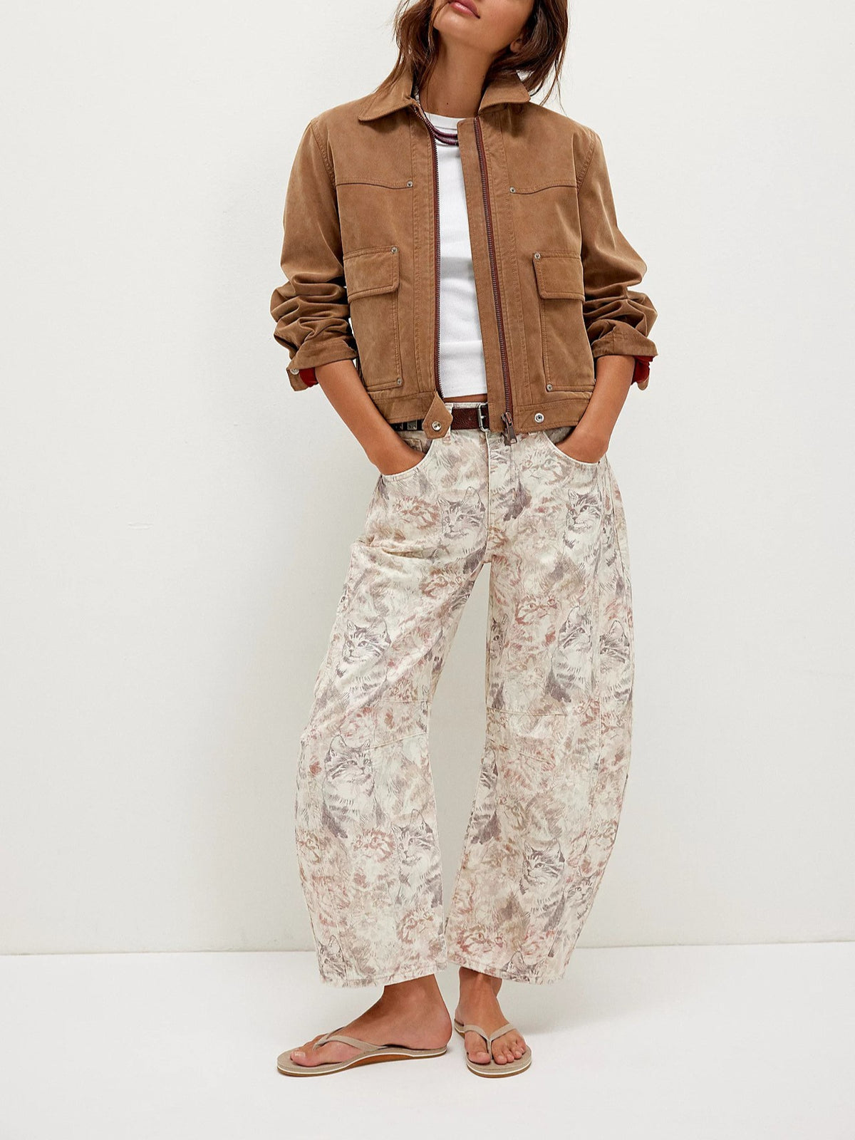Doodle Print High Waist Barrel Jeans - Multi - 3