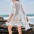 Sheer Lace Open Front Beach Kimono - White