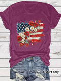 Floral Flag Print Crewneck Graphic Tee - Purple