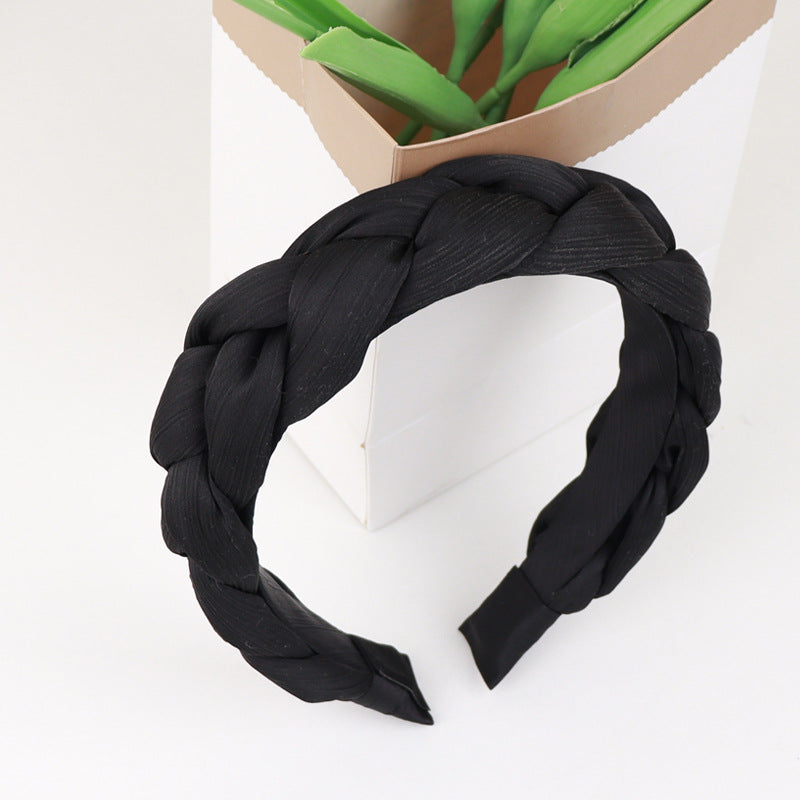 Braided Satin Wide Padded Headband - Black