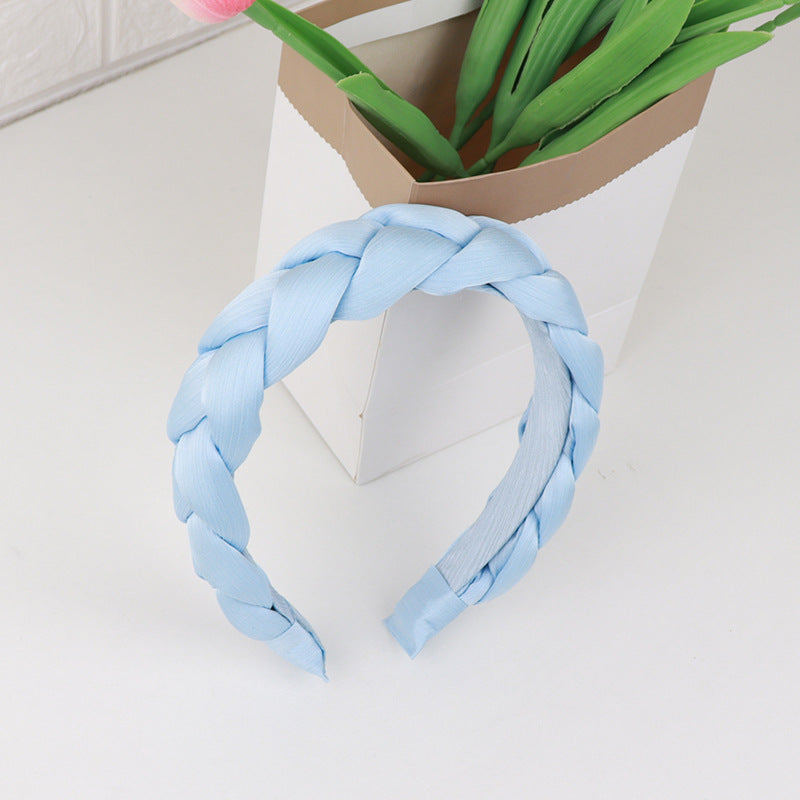 Braided Satin Wide Padded Headband - Blue