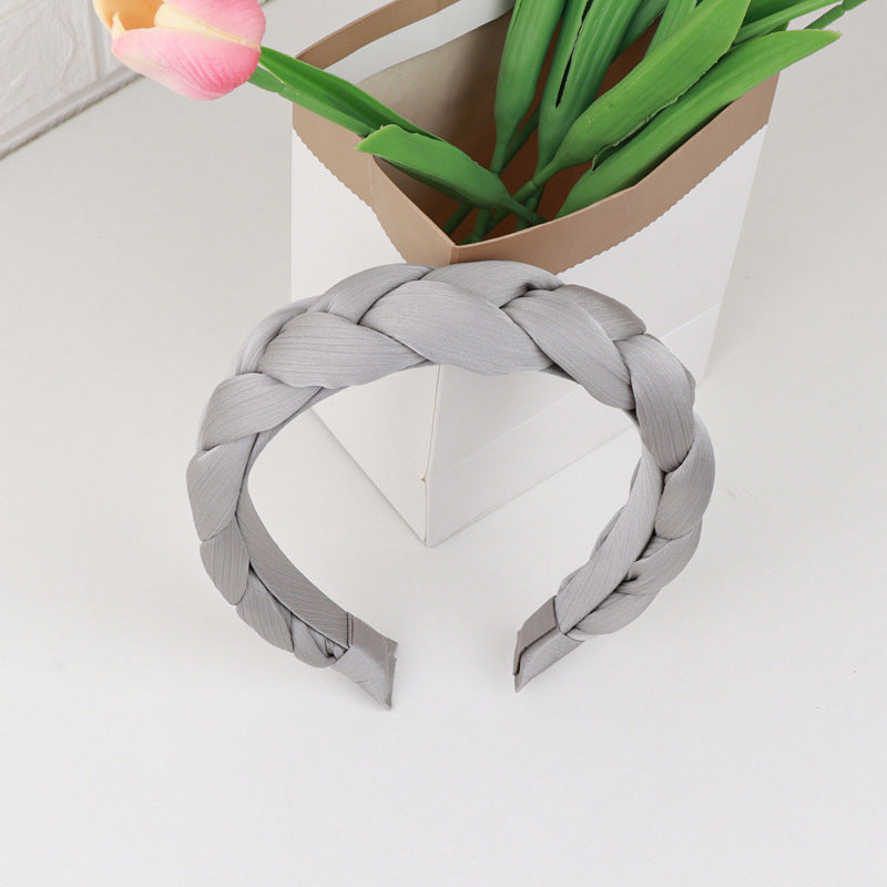 Braided Satin Wide Padded Headband - Grey