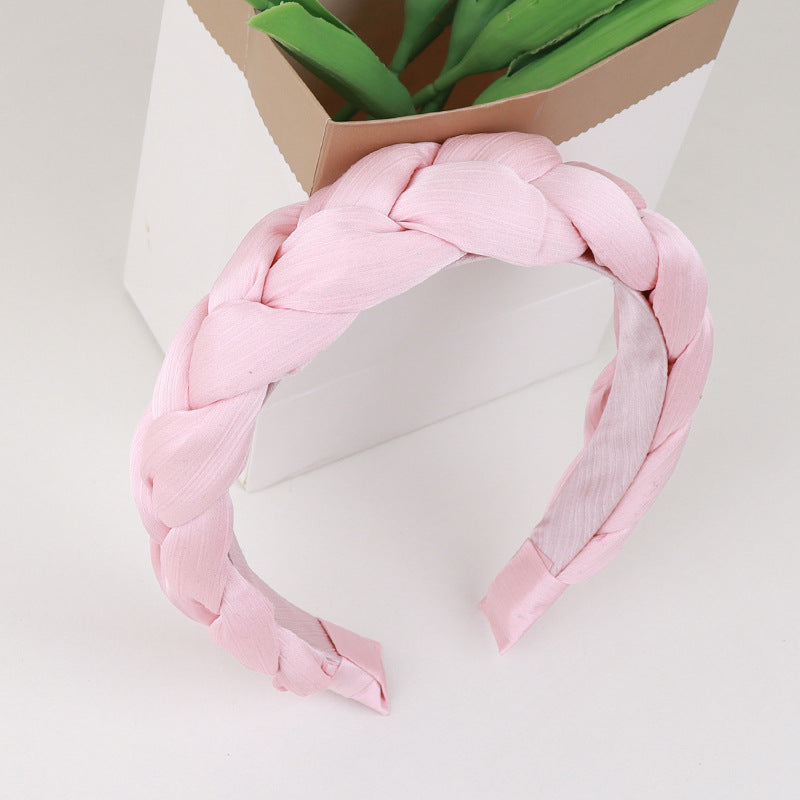 Braided Satin Wide Padded Headband - Light_Pink