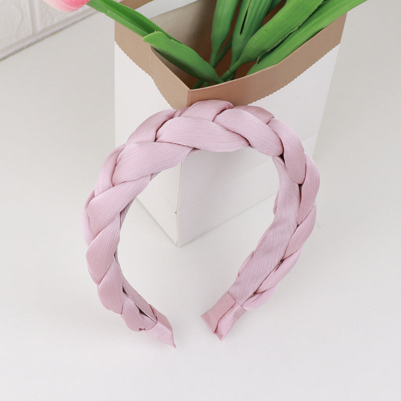 Braided Satin Wide Padded Headband - Pink