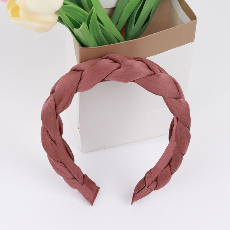 Braided Satin Wide Padded Headband - Rust_Red
