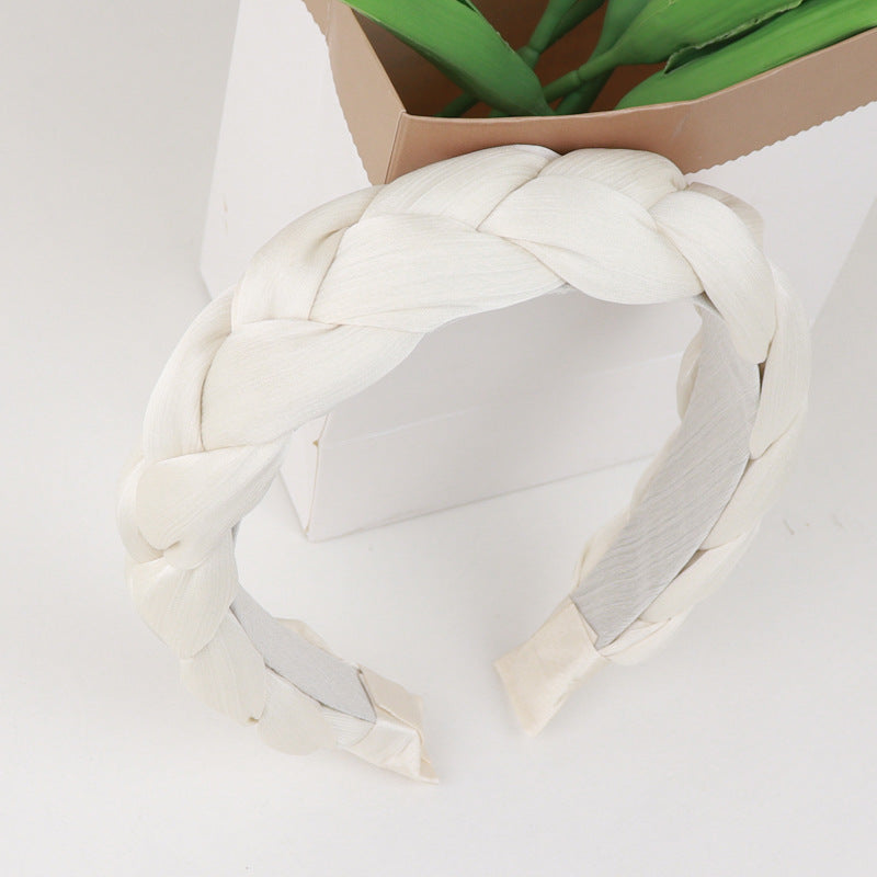 Braided Satin Wide Padded Headband - White
