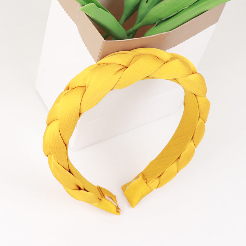 Braided Satin Wide Padded Headband - Yellow