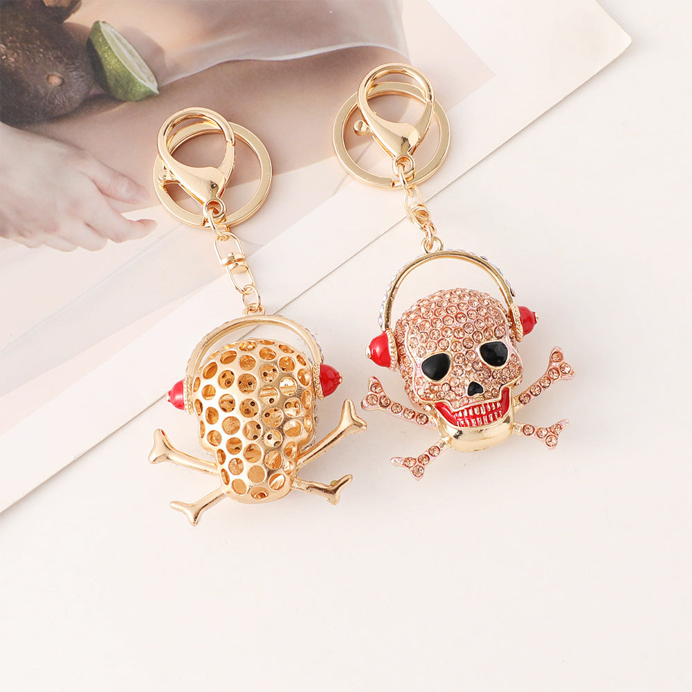 Rhinestone Skull Headphones Keychain Charm - view 1