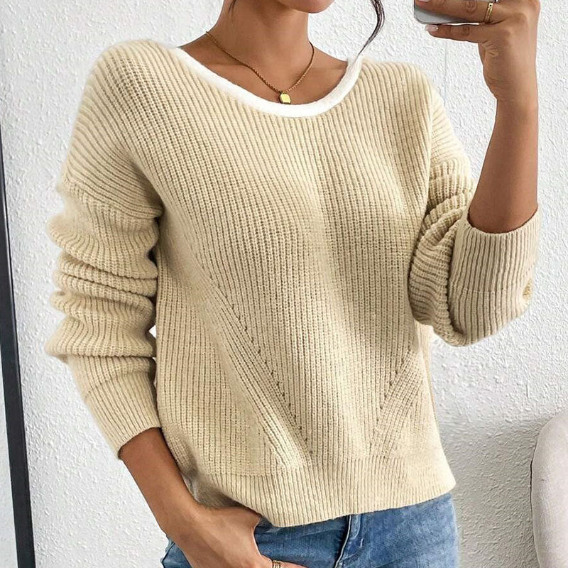 Contrast Double Bow Back Knit Sweater - view 1