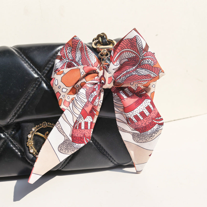 Illustrated Print Satin Twilly Bow Keychain Charm - C6