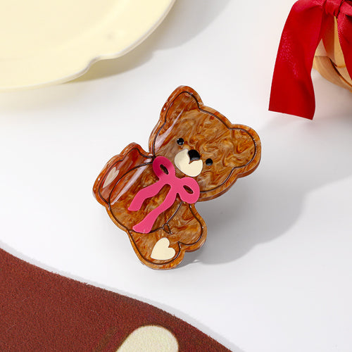 Acetate Bear Bow Hair Claw Clip - brown