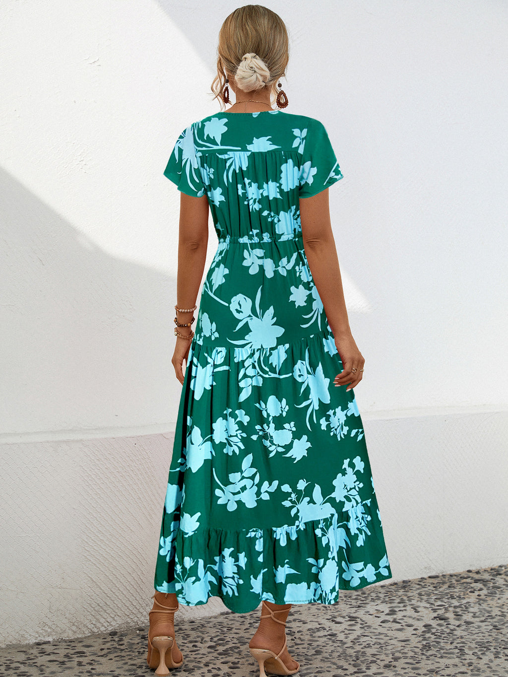 Bold Floral Tiered Ruffle Maxi Dress - Dark green - 1