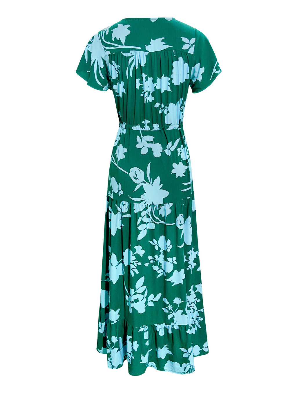 Bold Floral Tiered Ruffle Maxi Dress - Dark green - 3