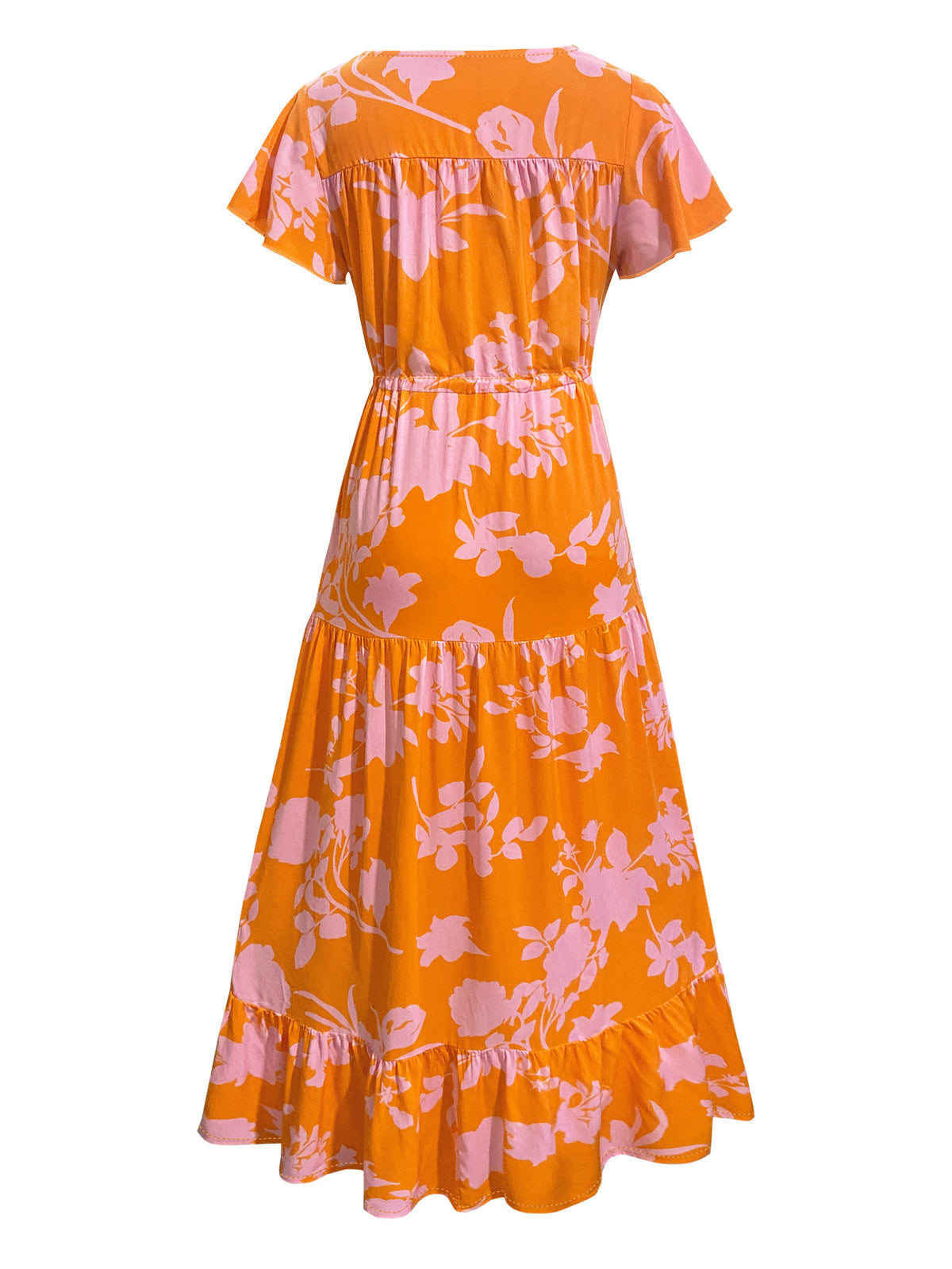 Bold Floral Tiered Ruffle Maxi Dress - Orange - 2