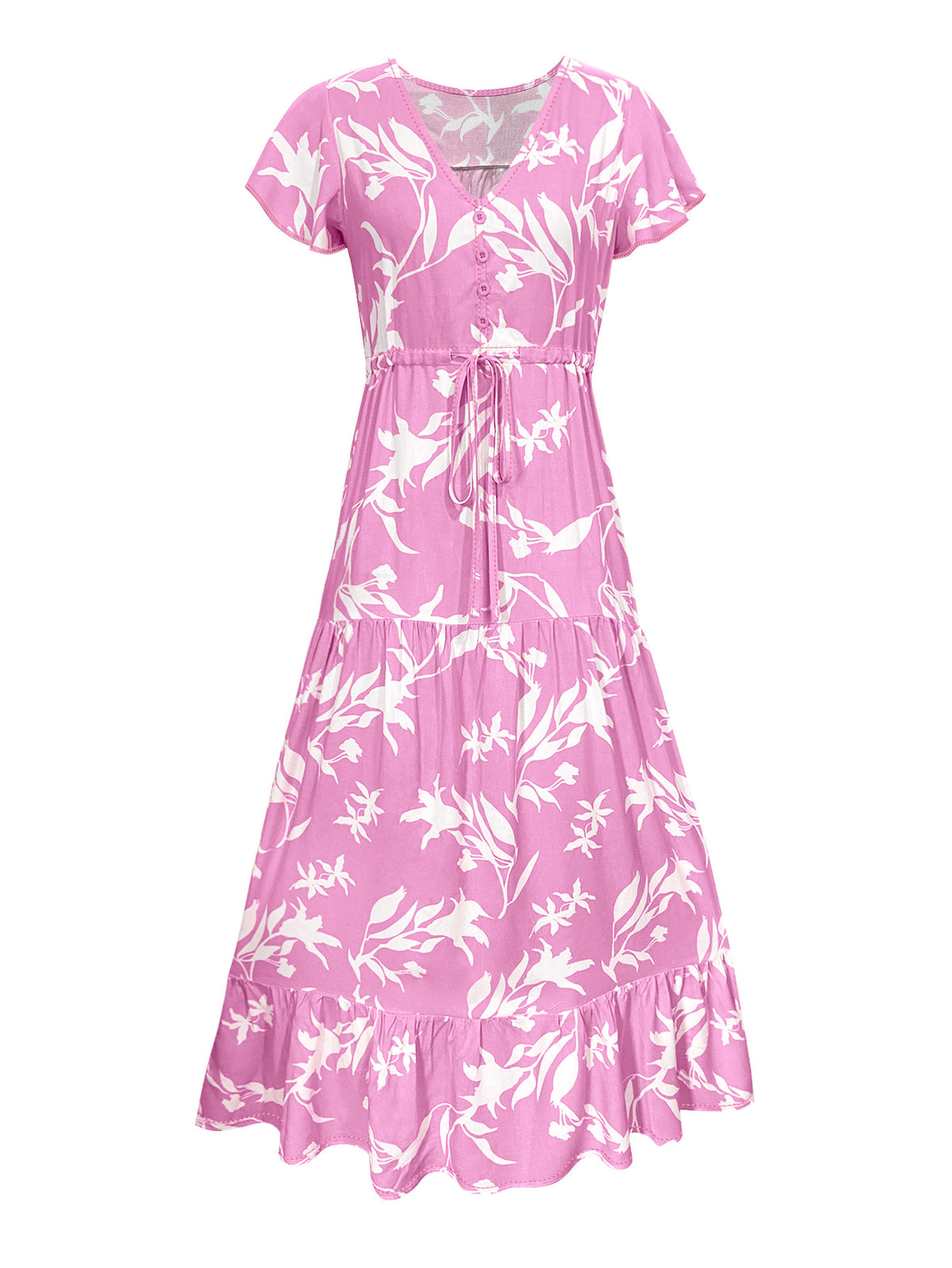 Bold Floral Tiered Ruffle Maxi Dress - Pink - 2
