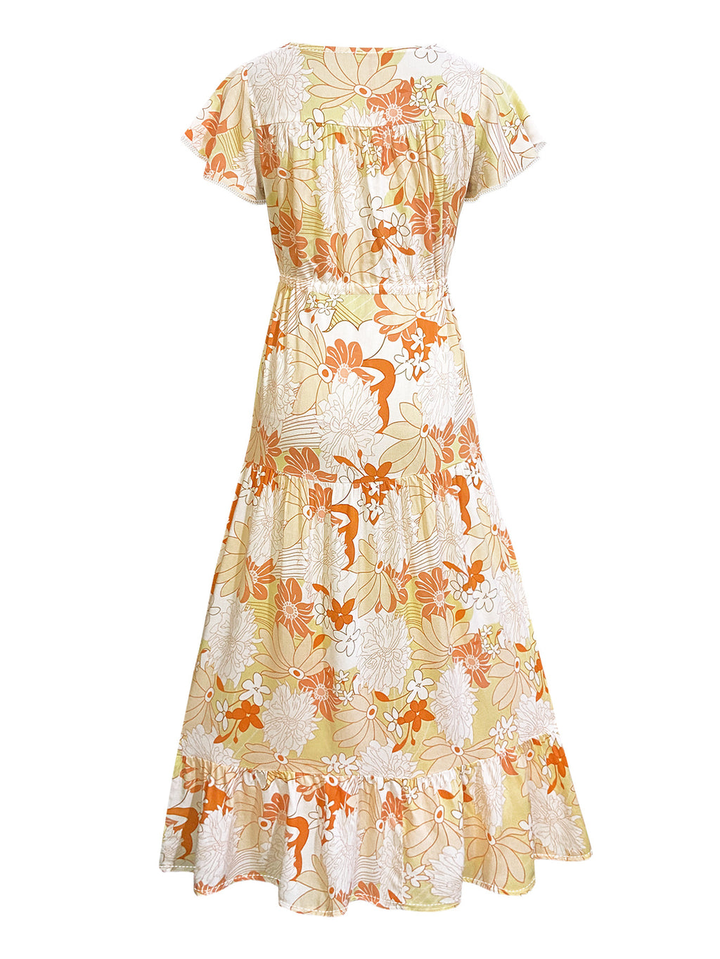Bold Floral Tiered Ruffle Maxi Dress - Yellow - 3