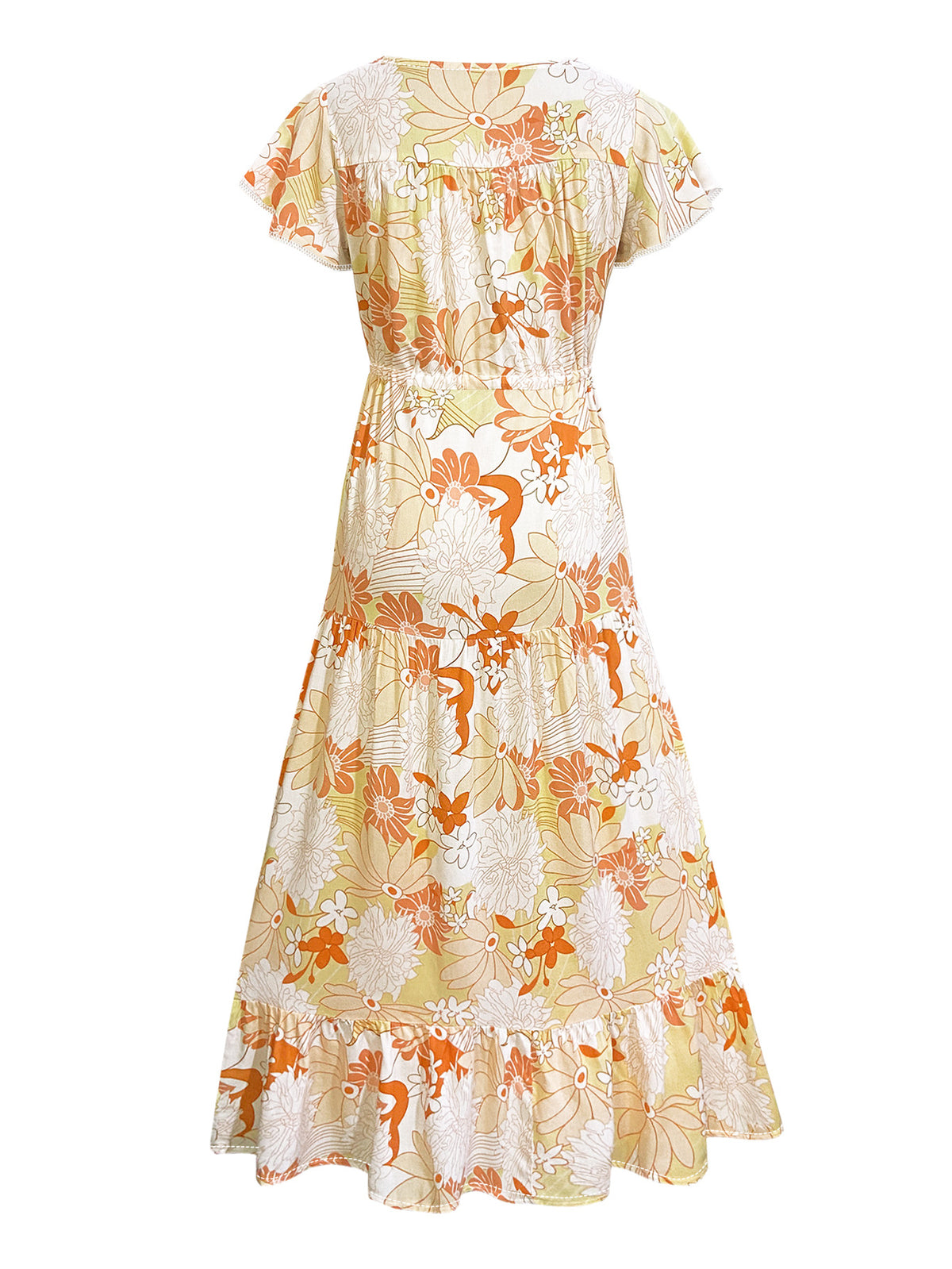 Bold Floral Tiered Ruffle Maxi Dress - Yellow - 3