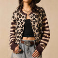 Western Leopard Colorblock Sleeve Cardigan - Brown