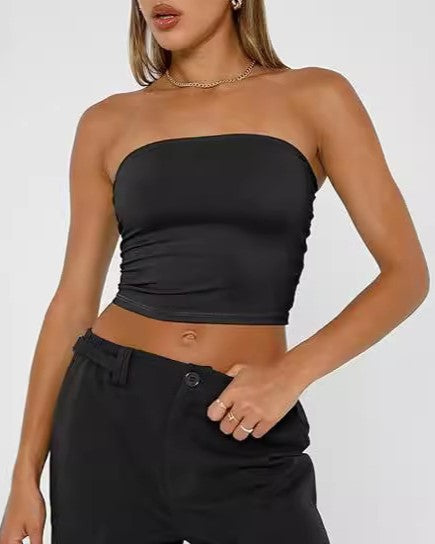 Strapless Bandeau Tube Crop Top - Black - 1