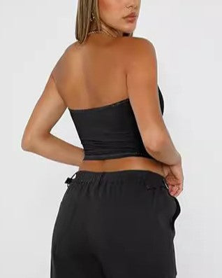 Strapless Bandeau Tube Crop Top - Black - 2