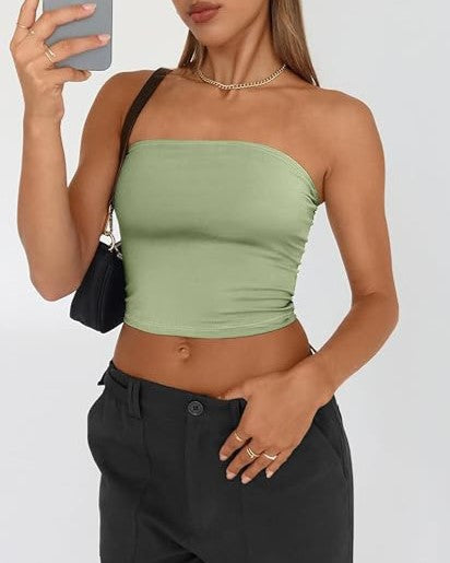 Strapless Bandeau Tube Crop Top - Matcha