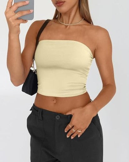 Strapless Bandeau Tube Crop Top - Yellow