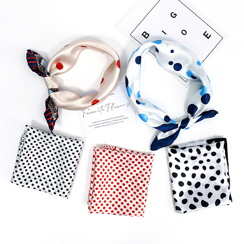 Polka Dot Satin Square Head Scarf