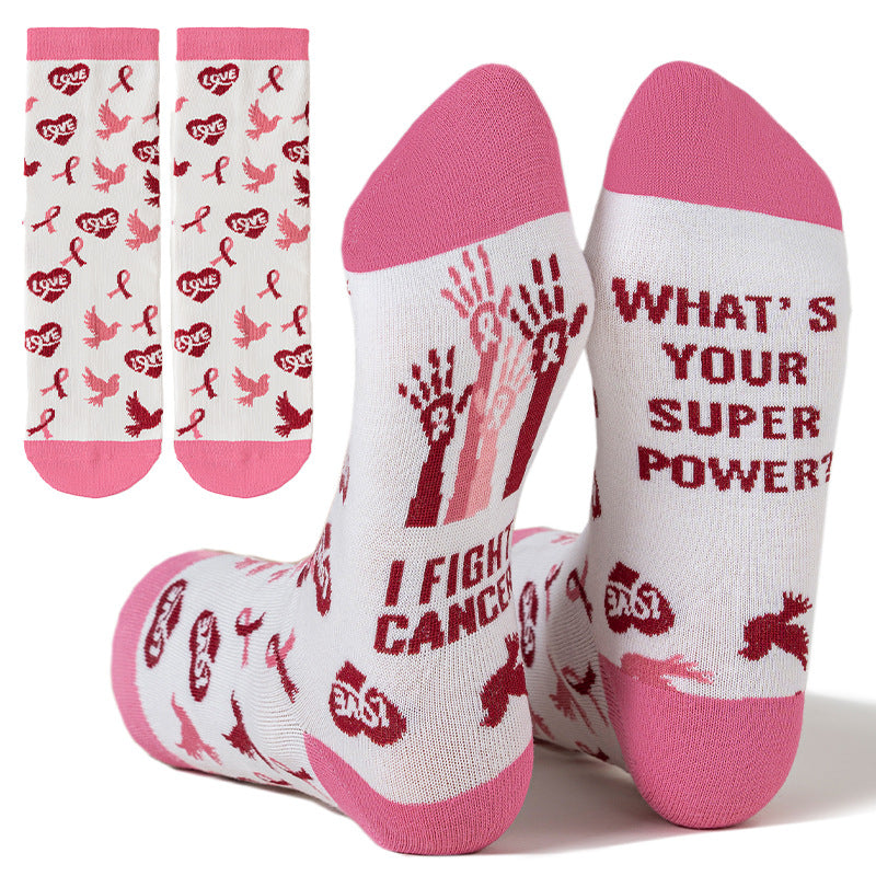 Awareness Ribbon Slogan Crew Socks - Color_2