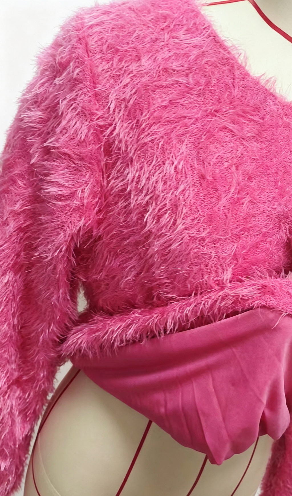 Shaggy Faux Fur Fuzzy Knit Pullover - Rose_Red - 2
