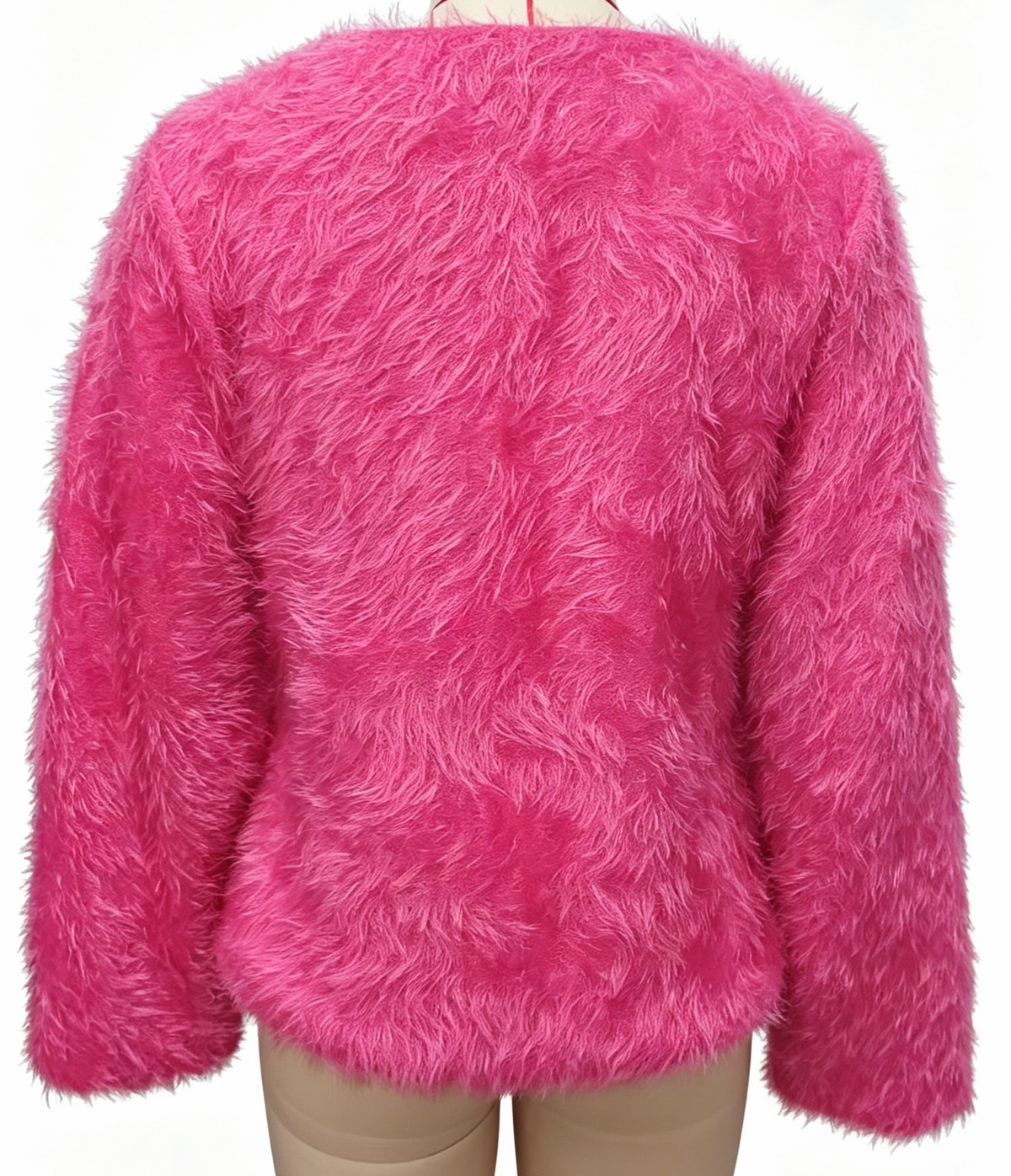 Shaggy Faux Fur Fuzzy Knit Pullover - Rose_Red - 3