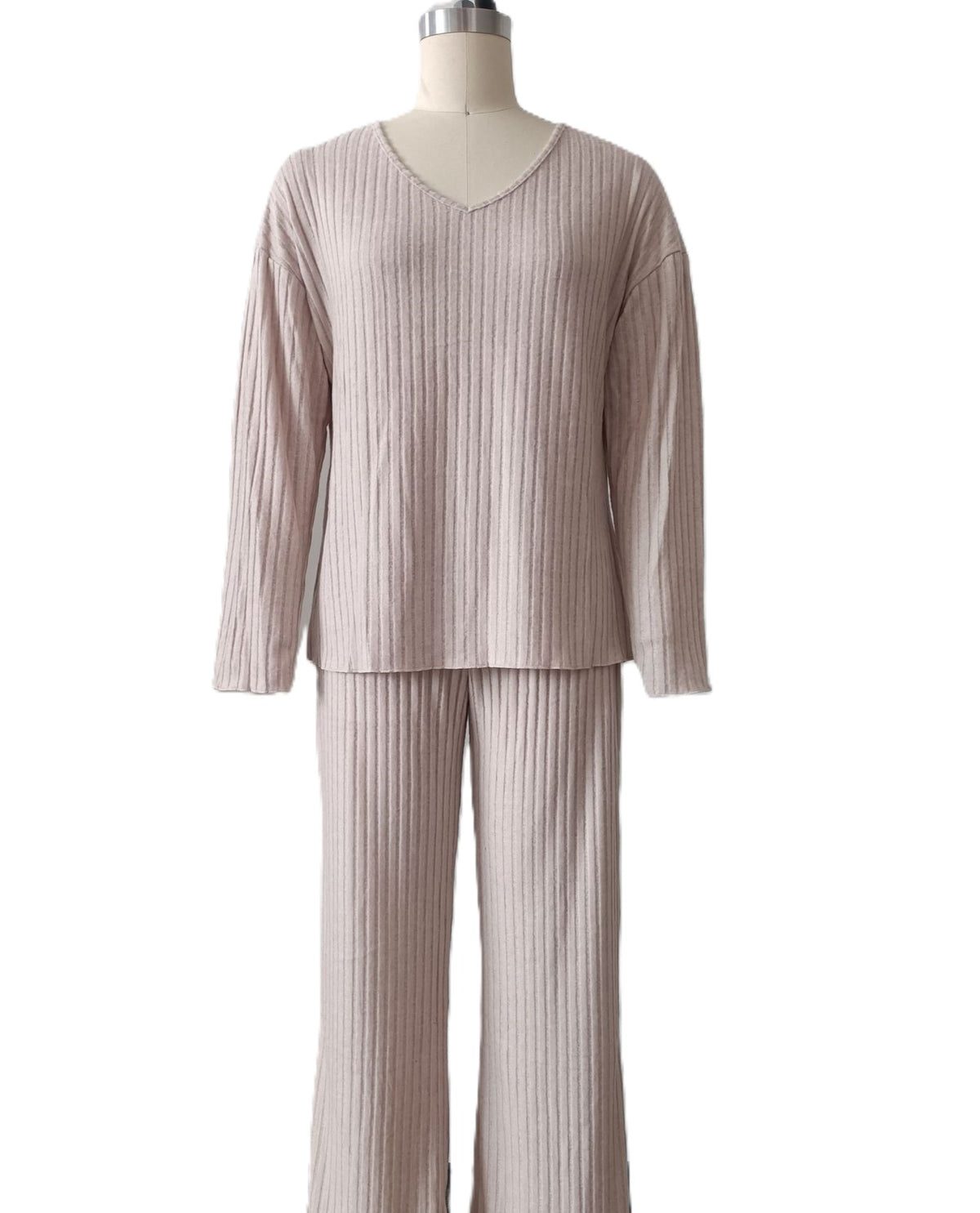 Slouchy Brushed Rib Two Piece Lounge Set - Apricot