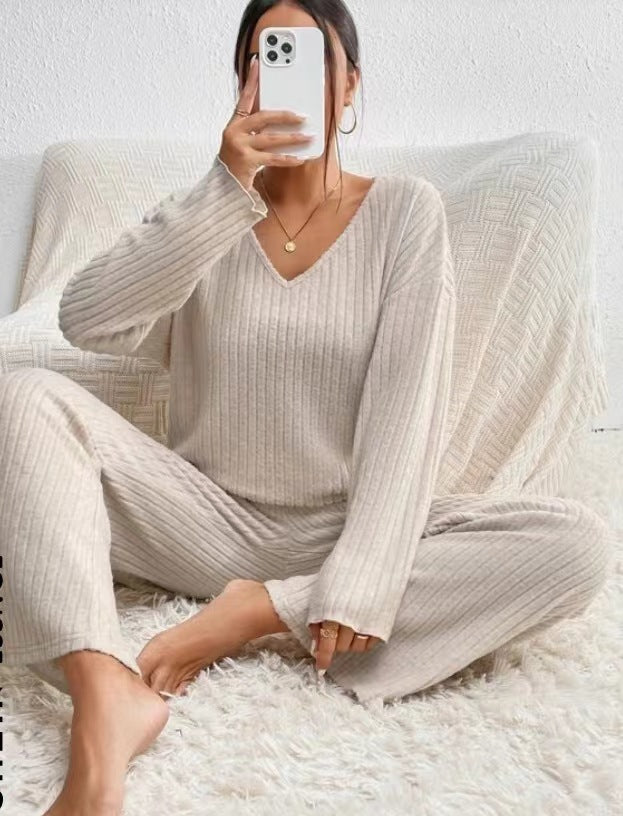 Slouchy Brushed Rib Two Piece Lounge Set - Apricot - 1