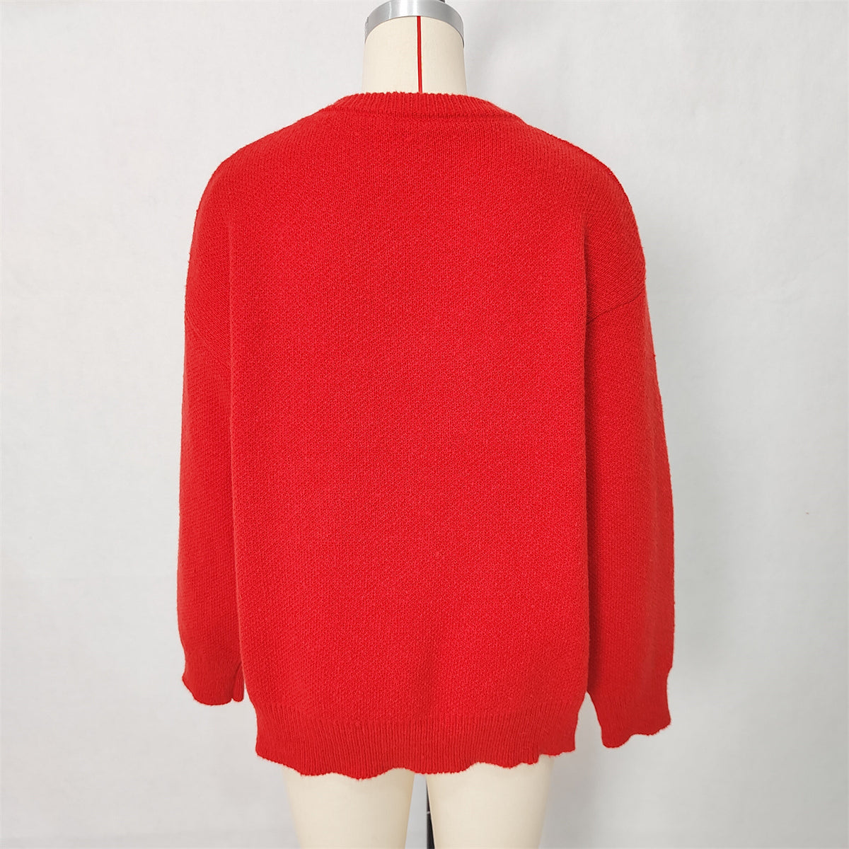 Santa Applique Drop Shoulder Winter Sweater - Red - 2