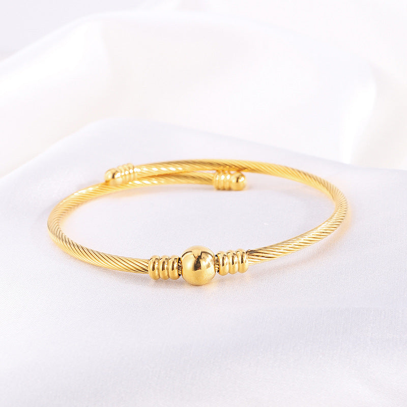 Twisted Cable Wire Charm Open Cuff Bracelet - Bead_1