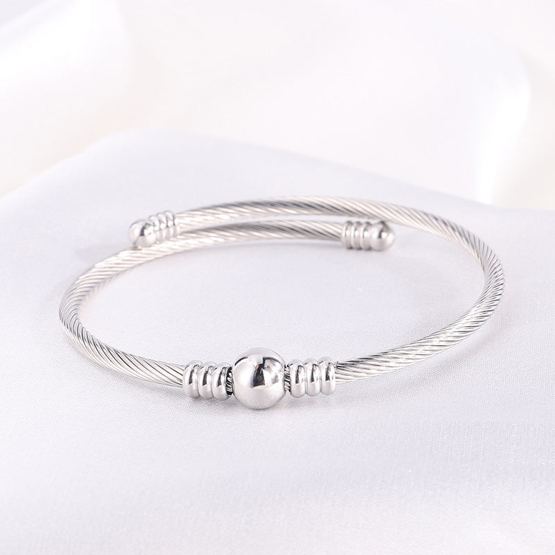 Twisted Cable Wire Charm Open Cuff Bracelet - Bead_2