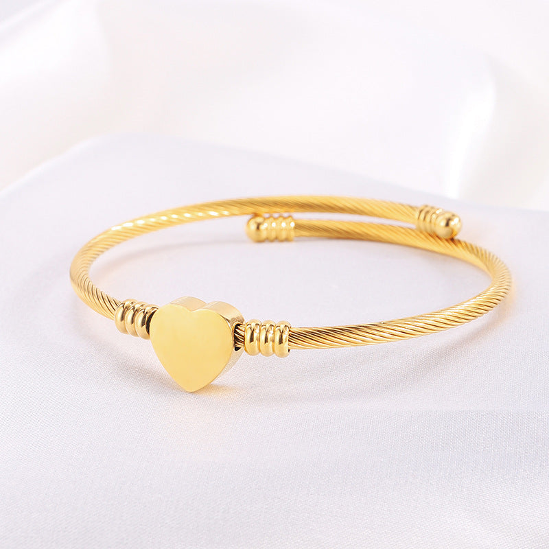 Twisted Cable Wire Charm Open Cuff Bracelet - Heart_1